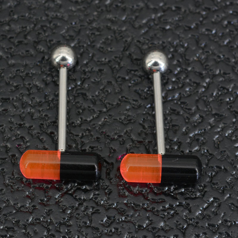 1-7Pcs 14G Acrylic Pill Tongue Piercing Jewelry Women Surgical Steel Tongue Ring Bars Barbell Colorful Capsule Tongue Rings