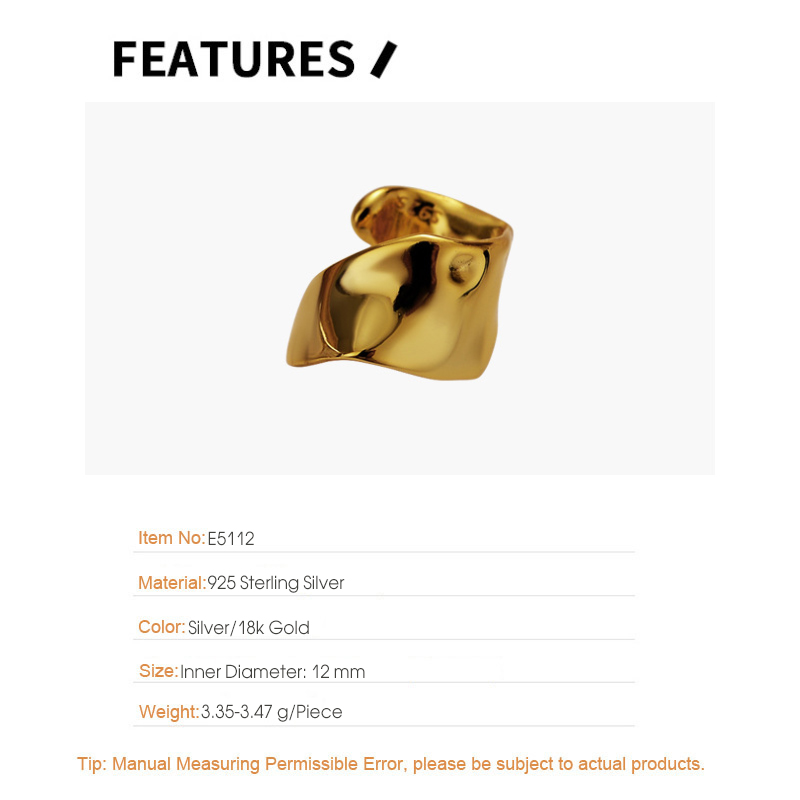 F.I.N.S 1Piece Korean Minimalist Fine Jewelry S925 Sterling Silver Ear Clip Irregular Uneven Single Ear Cuff Female No Pierced