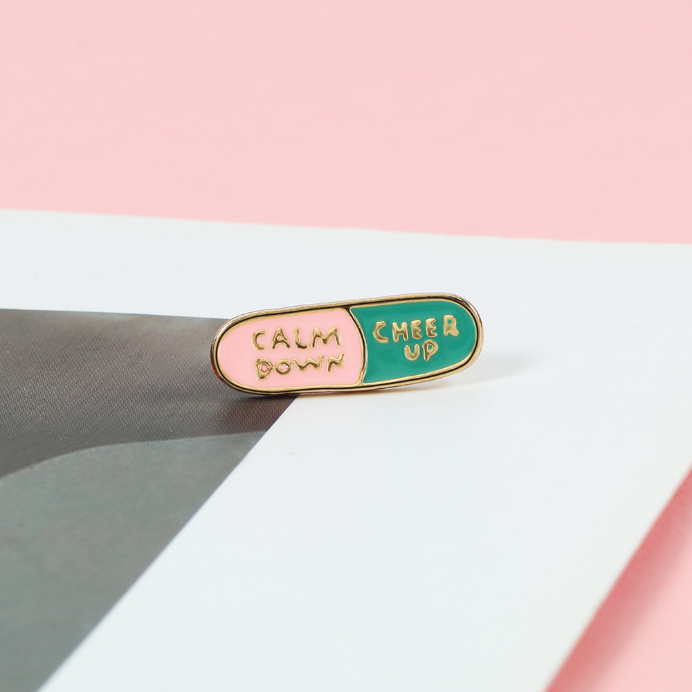 CHEER UP Energy Pill Enamel Pins Smile Relax Calm Down Medicine Doctor Nurse Brooch BackPack Shirt Lapel Pin Badge Jewelry Gift