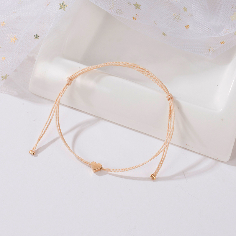 Handmade Korean Beige Rope Bracelet Men Adjustable Minimalist String Heart Bracelet Women Jewelry