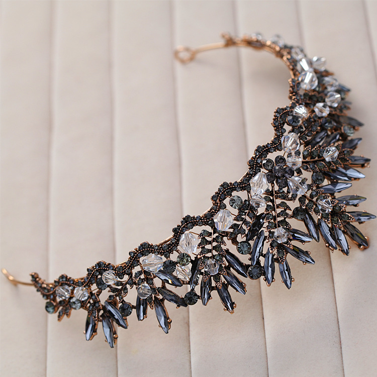 Baroque Bronze Black Crystal Beads Bridal Tiaras Rhinestone Diadem Pageant Crown for Brides Headbands Wedding Hair Accessories