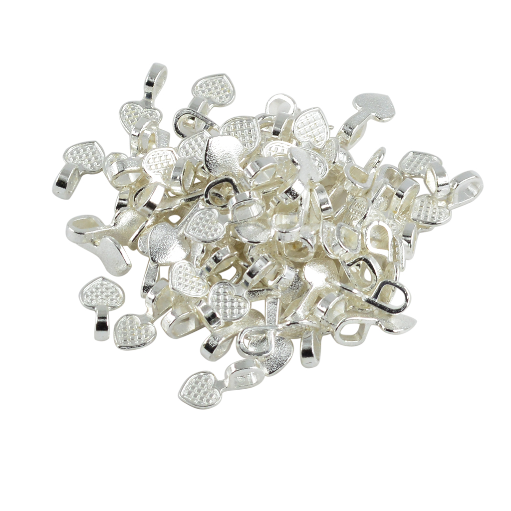 100 Pieces Vintage Heart Shaped Glue On Bails 16x8mm Jewelry Making Crafts DIY Beads