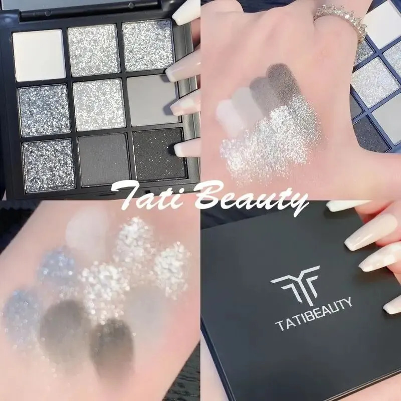 Sweet Light European And American Smoky Eye Nine Color Eyeshadow Tray Cement Dark Punk Black And White Gray Metal Pearl . 240624