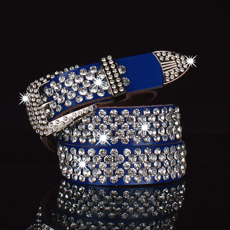 Vintage Rhinestone Skull Belts Wide Buckle Belt For Women Ladies Second Layer Cow Skin Top Quality Strap Female For Jeans