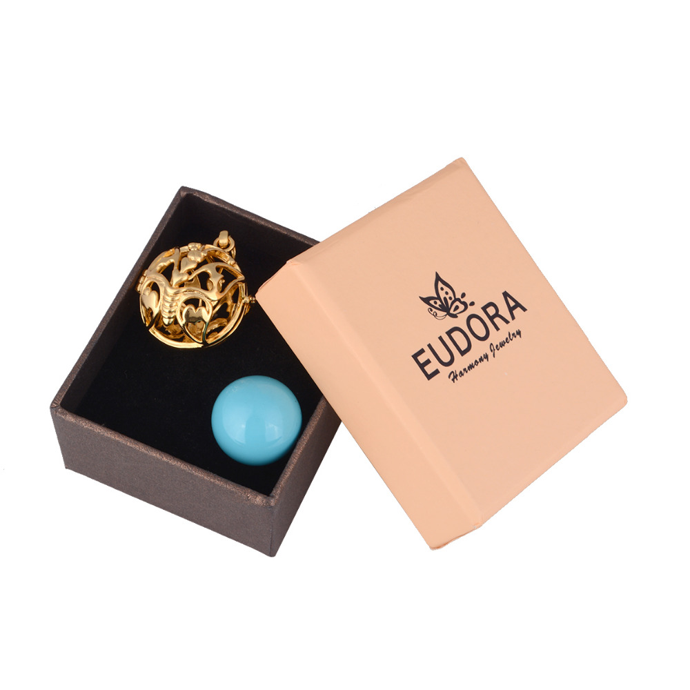 Eudora Angel Caller Bola Butterfly Pendant Gold Color Cage Locket with Mix Color Harmony Ball Ringing Chime Pendant For Women