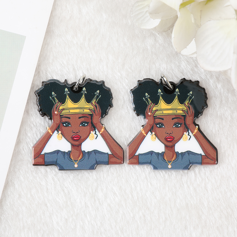 10Pcs Black Women Queen Charms Braids Dreads Hairstyle Color Classy Diva Lady Acrylic Jewlery Findings For Earring Necklace Diy