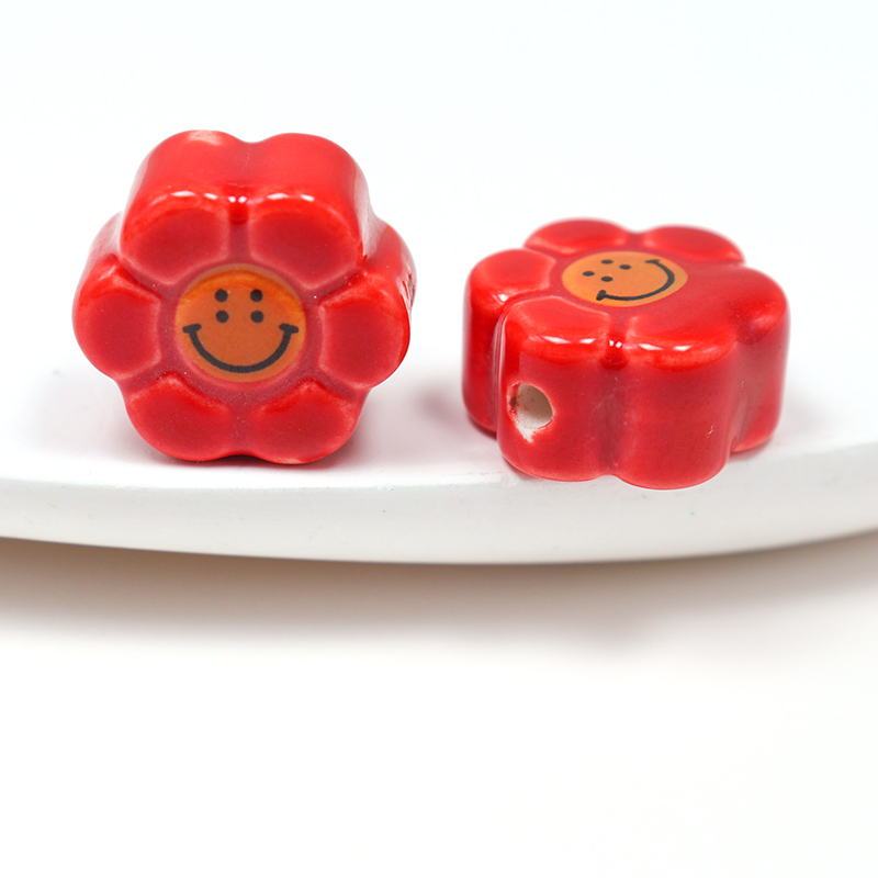 Sunflower Smile Face Ceramic Beads For Jewelry Making Necklace Bracelet Multicolour Porcelain DIY Beads Wholesale