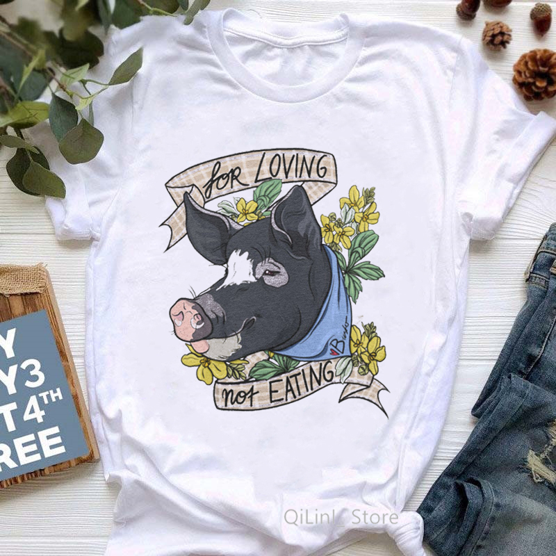 Women Vegetarian Friends Not Food Print T Shirt Vegan Animals Tshirt Funny Graphic Summer Female Harajuku Ladies Tops Tees