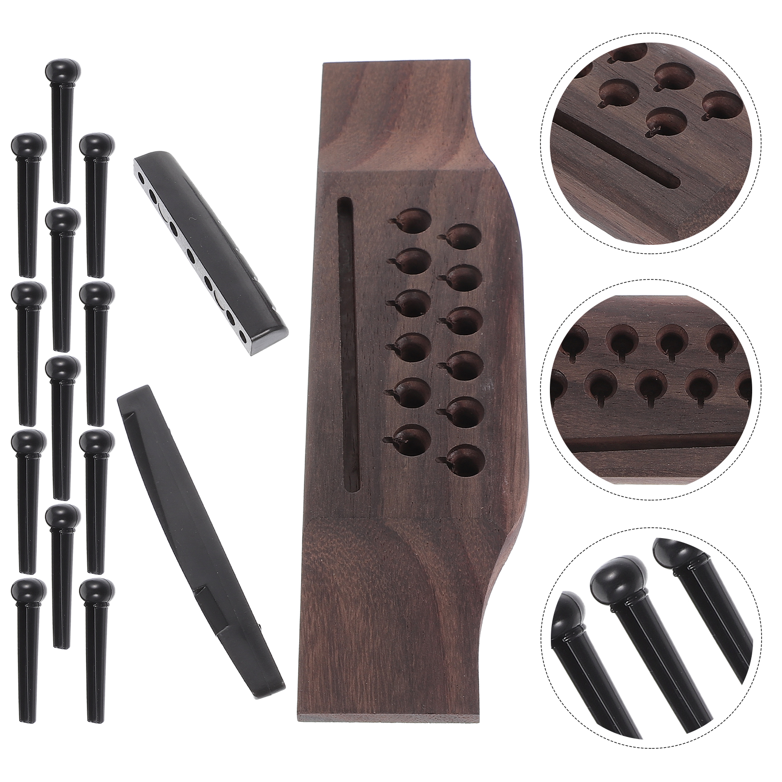 Guitar Bridge 12-string Folk Rosewood Twelve-hole Lower Saddle Nail Upper and Pillow Set Pegs for Acoustic