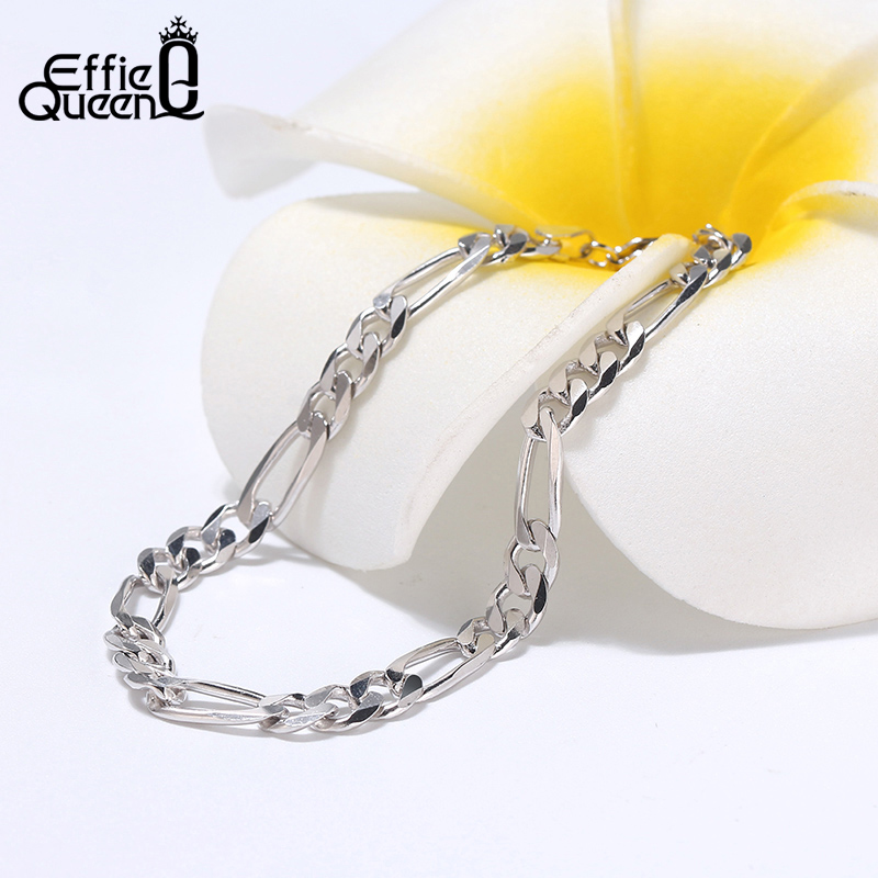 Effie Queen Solid 925 Sterling Silver Italian 6.5mm Diamond-Cut Figaro Link Chain Bracelet for Men Women 6.5" 7" 7.5" 8" SB108