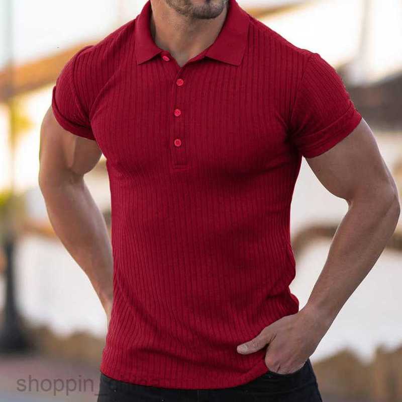 Men's T Shirts summer sports fitness leisure elastic vertical short sleeve polo shirt men tees tops