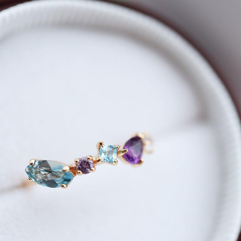 New inlaid amethyst sapphire ladies ring opening adjustable fresh and colorful art light luxury jewelry accessories