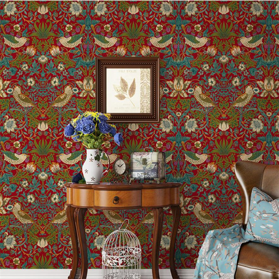 Retro American Country Wallpaper Chinese Pastoral Flower and Bird Tibetan Living Room Bedroom Hotel TV Background Wall Wallpaper w250403