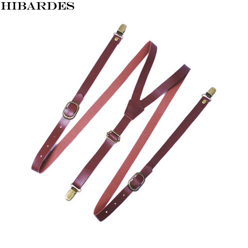 Women's Suspenders Retro bronze 3 buckle 1.3cm wide Synthetic Leathe ladies Pants Suspenders Woman Straps gift