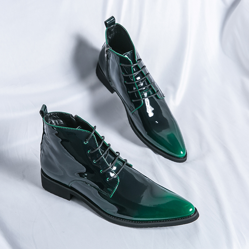 Luxury Men High Top Ankle Boots Stylish Chelsea Boots Men Breathable Patent Leather Formal Shoes Plus Size 38-47Men Hip Hop Shoe