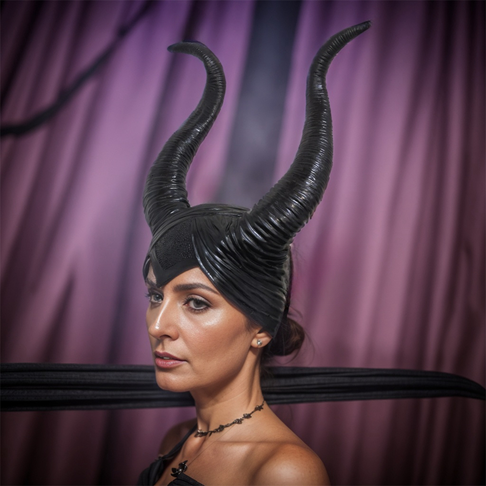 Maleficent Horns Women Halloween Party Maleficent Adult Cosplay Costume Set Jolie Mask Headpiece Hat Carnival Witch Helmet