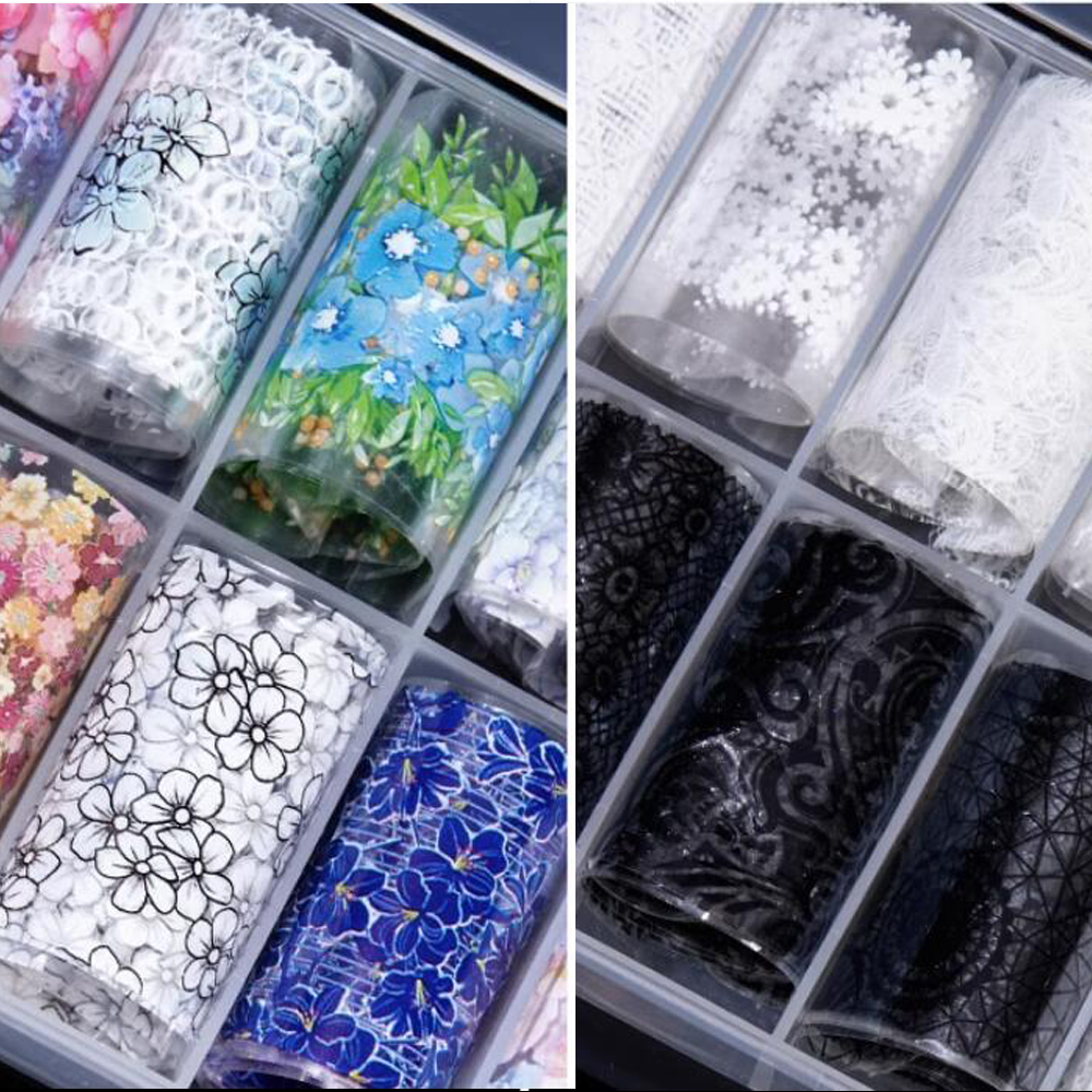 100 Styles Patterns Flowers Animal Nail Foils 10ROLLS(4*100cm/Roll) Transfer Paper Sliders nails Art Starry Sky Papers Decals-NZ