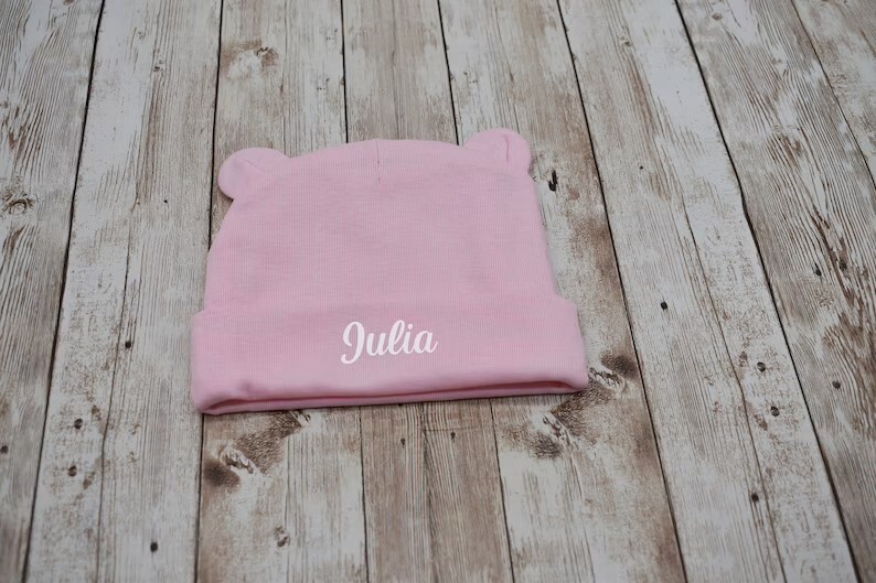 Personalized Baby Bear Newborn Hat Baby Boy Hospital Hat Custom Baby Bear Hat Handmade Newborn Hospital Hat Bear Beanie Hats