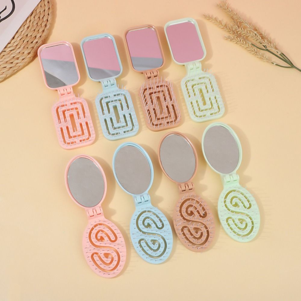Ins Adorable Mini Massage Comb Practical Foldable Hair Styling Tools Multifunctional Portable Cosmetic Mirror