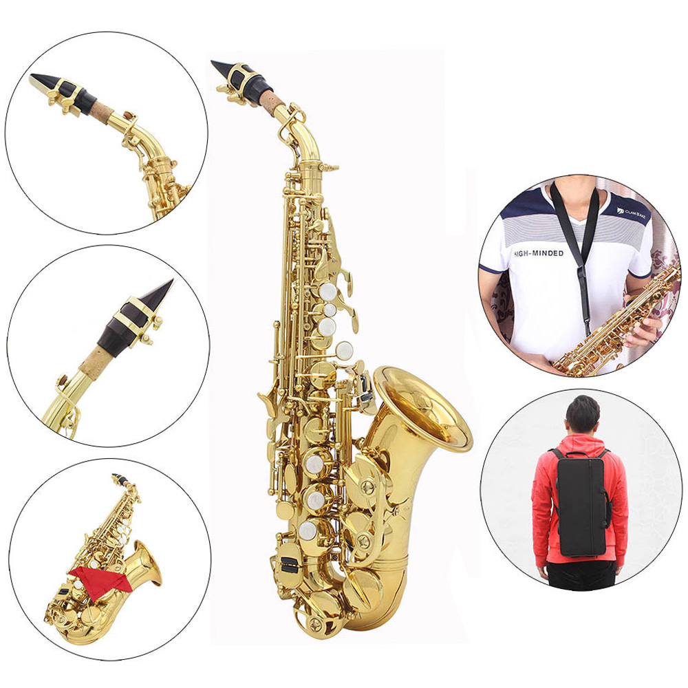 Brass Bb Bend Althorn Soprano Saxophone Sax Pearl White Shell Buttons Wind Instrument with Case Gloves Cleaning Cloth Belt