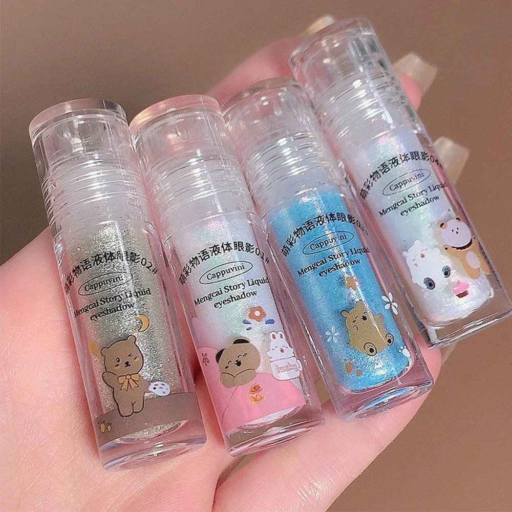 Liquid Eyeshadow Glitter Highlighter Cute Bear Sequin Glitter Eye Shadow Waterproof Pearlescent Eyeliner Lying Silkworm Cosmetic 240624