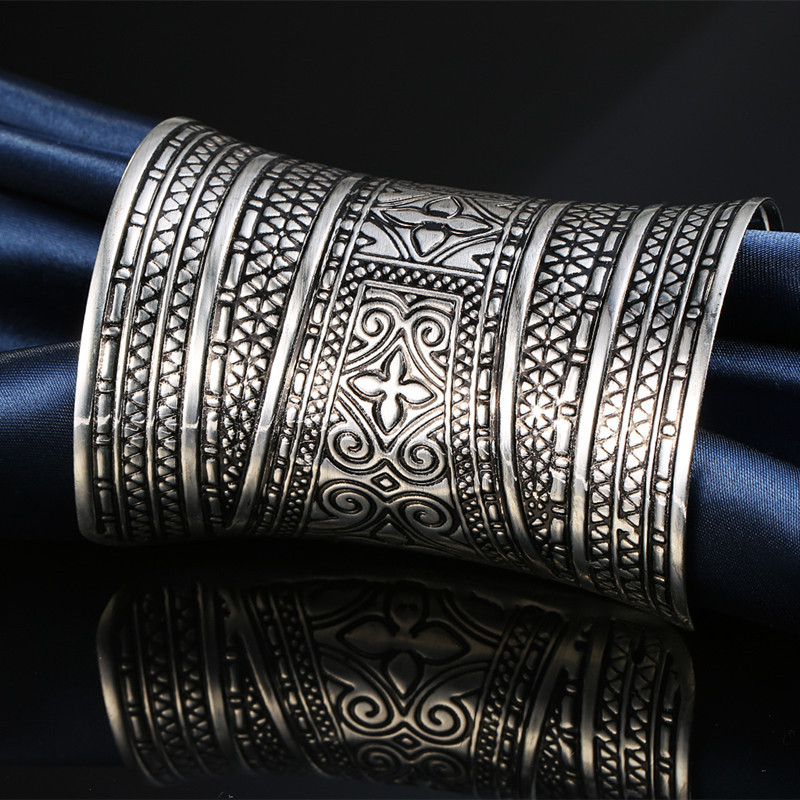 Dayoff Boho Ethnic Vintage Tibetan Gold Silver Plated Bracelet Huge Open Cuff Bangle Flower Carving India Women Jewelry B11