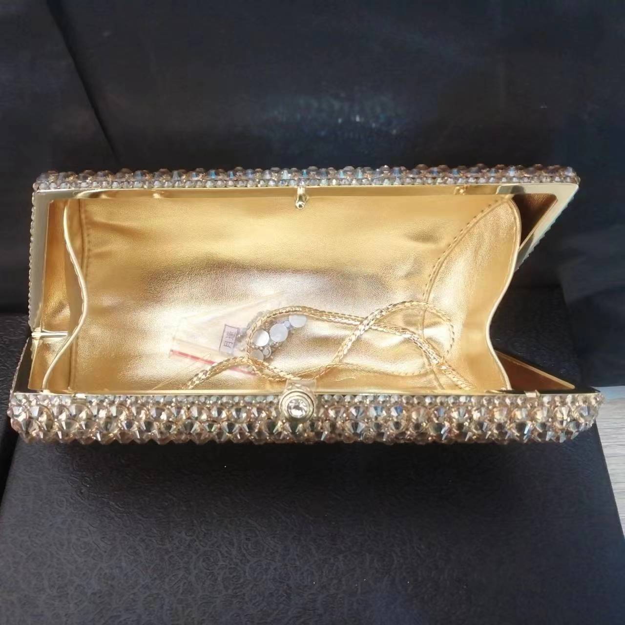 Lady Dark Gold Stones Clutch Bags For Women Green Evening Bags Wedding Bridal Purse Bridesmaid Handbags Party Rhinestone Bags
