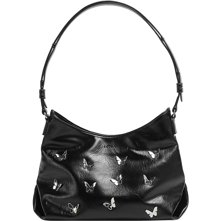 High quality niche spicy cool style three-dimensional butterfly bag new fashionable metal texture handbag light luxury commuting underarm bag