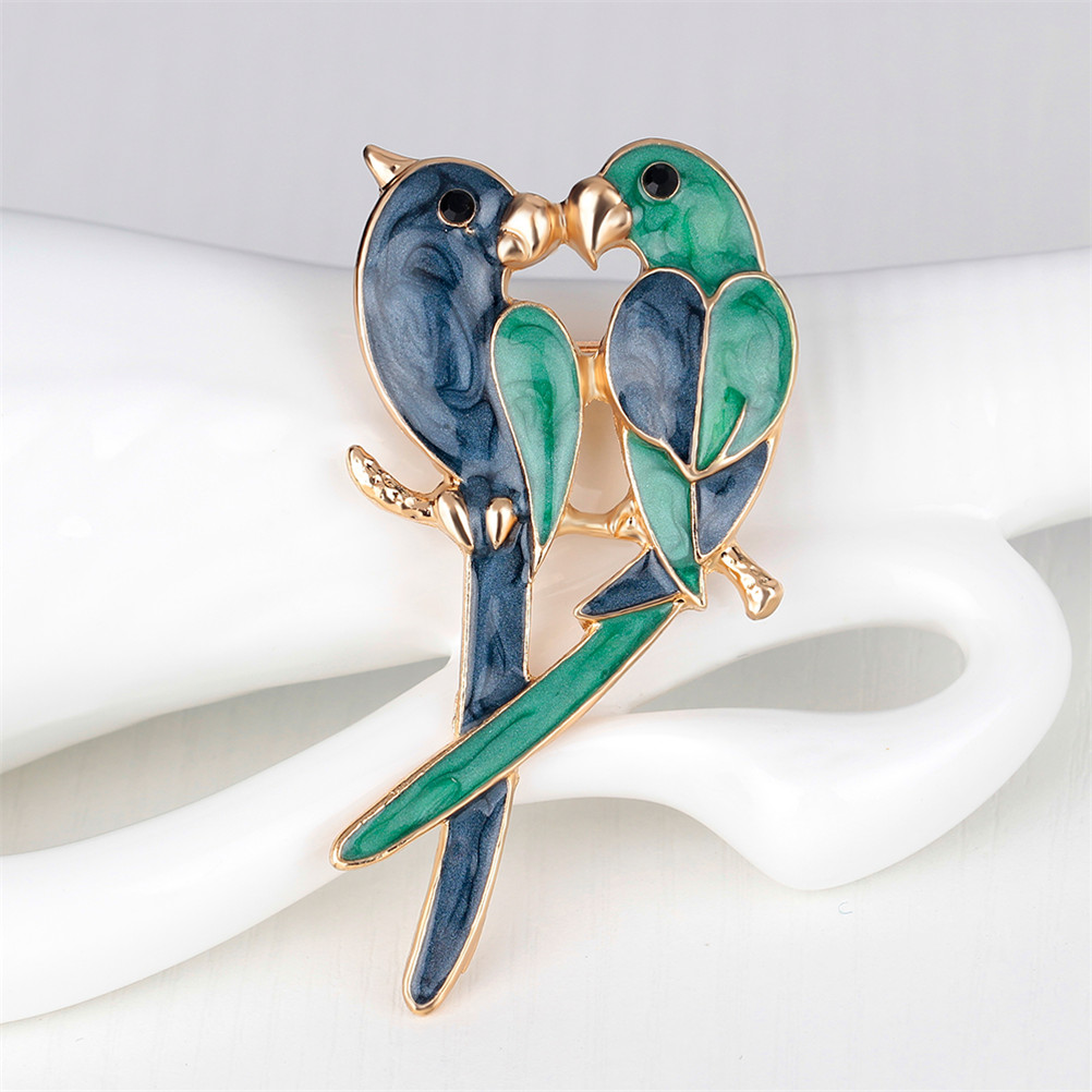 Lover Double Birds Brooches For Women Enamel Devoted Couple Brooch Parrots Brooch Pin Simulated Pearl Animal Jewelry