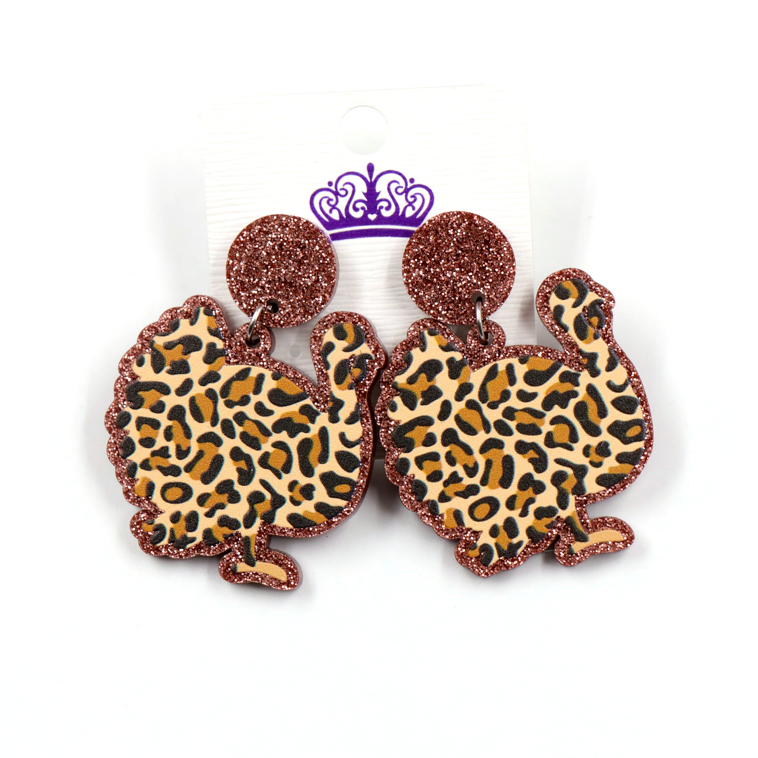 Christmas Turkey Drop Earrings Leopard Print Laser Cut Glitter Acrylic Earrings