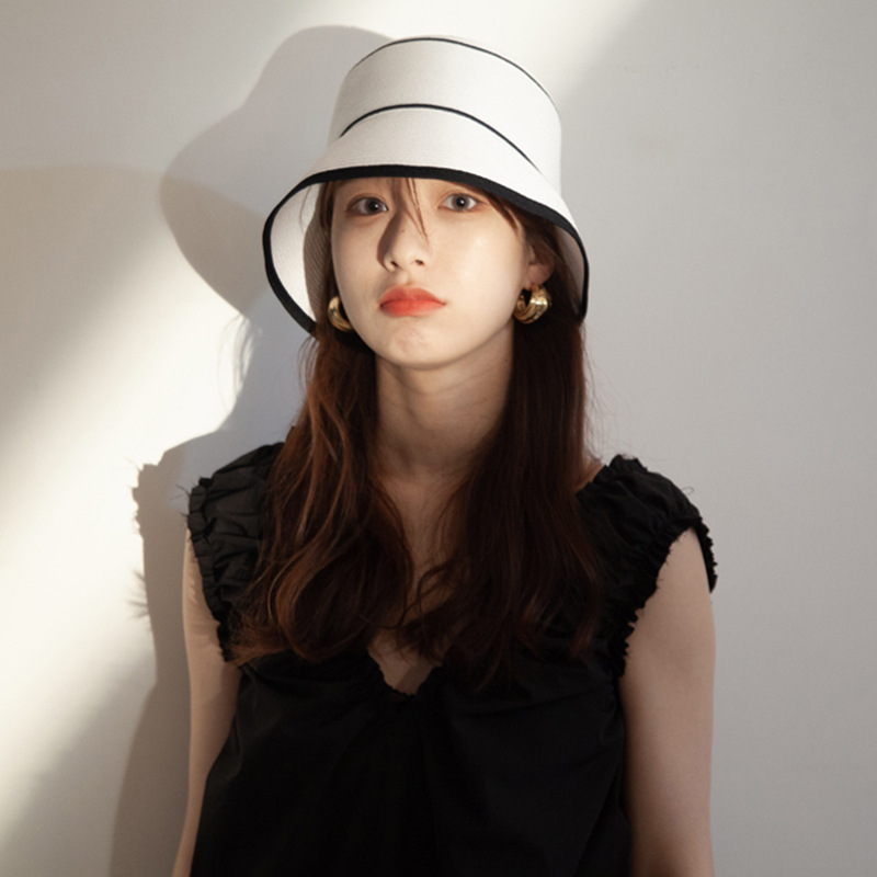 French Hepburn Style Summer Large Brim Bucket Hat Floppy Wide Brim Black White Sun Cap Beach Foldable 2022 Hats for Women Lady
