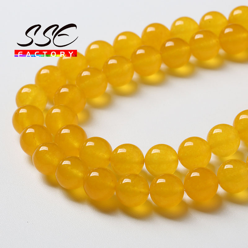 Natural Yellow Jades Beads Stone Round Loose Beads For Jewelry Making DIY Bracelet Necklaces Accessories 4 6 8 10 12mm 15"strand