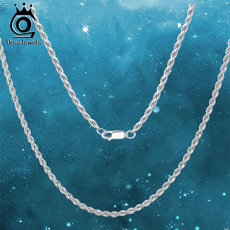 ORSA JEWELS Italian Handmade Silver 2.3mm Diamond-Cut Rope Chain Necklace for Man Woman 925 Sterling Silver Twist Chain SC29-2.3