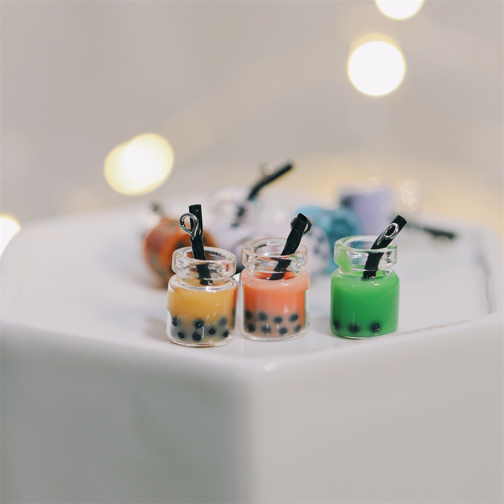 10 Pcs/Lot Resin Pearl Milk Tea Charms Boba Pendants Mini Bottle Charms Handmade Crafts for Earring Keychain DIY Jewelry Craft