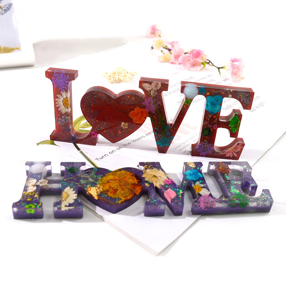 Obverse Reverse Side Moule Resine HOME FAMILY LOVE Shape Letter Resin Mold DIY Crafts Casting Sign Silicone Liquide Pour Moulage
