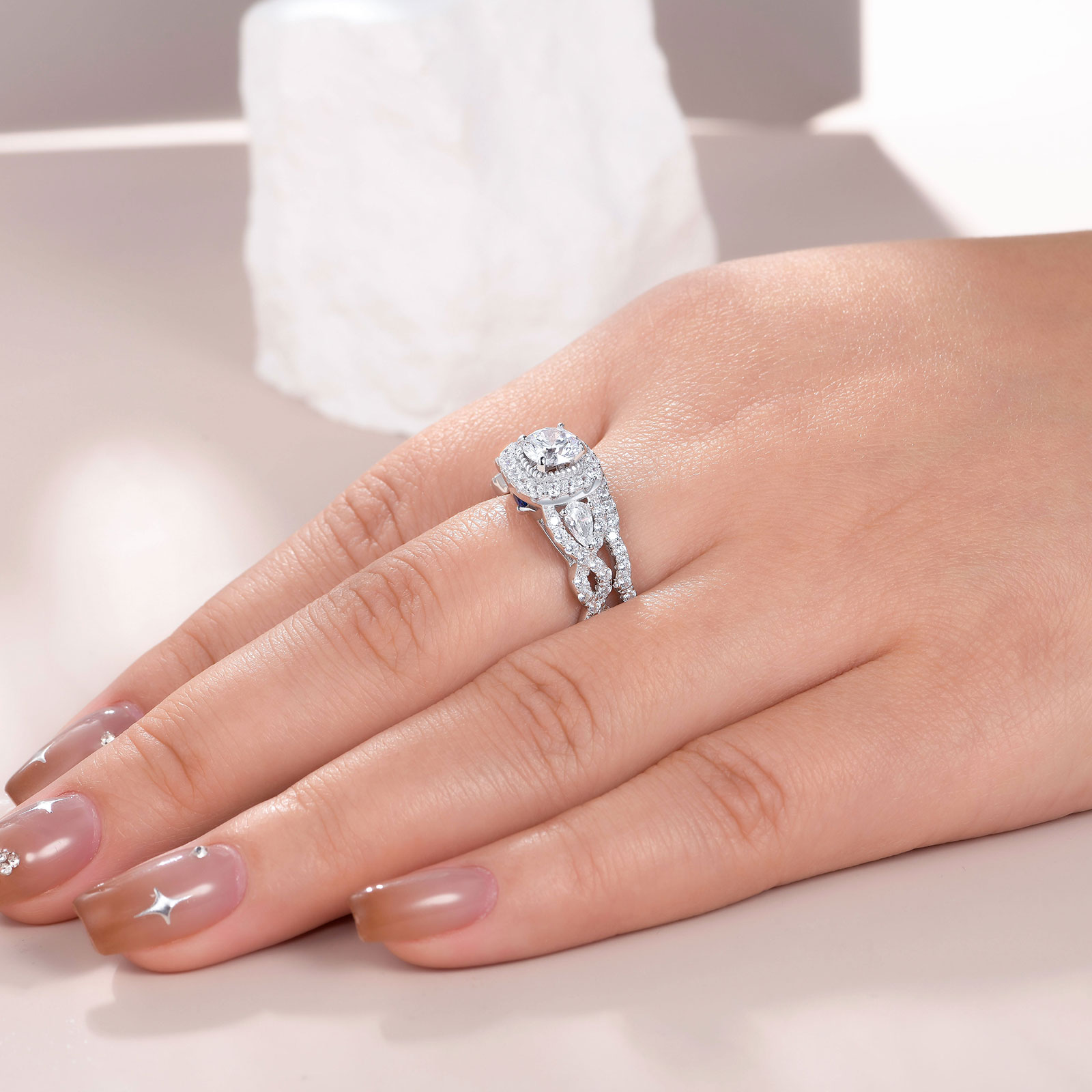 Newshe 2 Pcs Wedding Rings Set for Women 925 Sterling Silver 2.4Ct Round Pear White Cz Luxury Original Engagement Jewelry