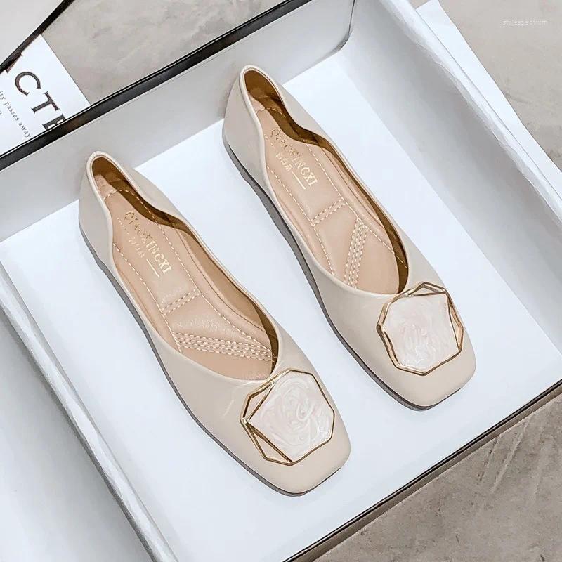 Casual Shoes Flats Summer Women Flat Ballet Square Toe Shallow Buckle Metal Slip On Female Loafers Zapatos Mujer