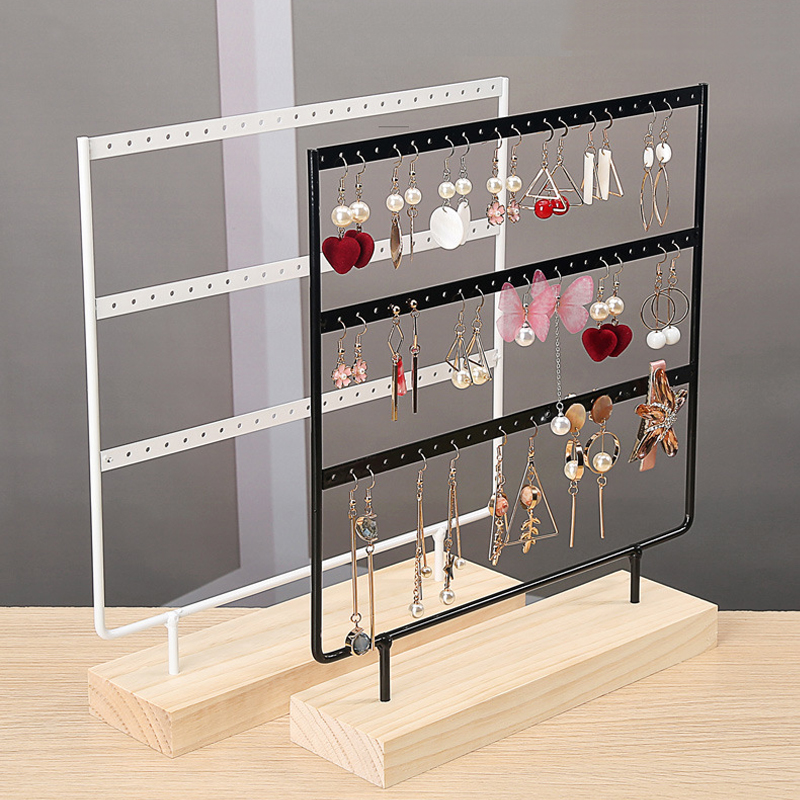 New Three Colors Earring Holder Jewelry Display Jewellery Ear Studs Pendant Stand Wooden Base Metal Storage Rack Various Holes