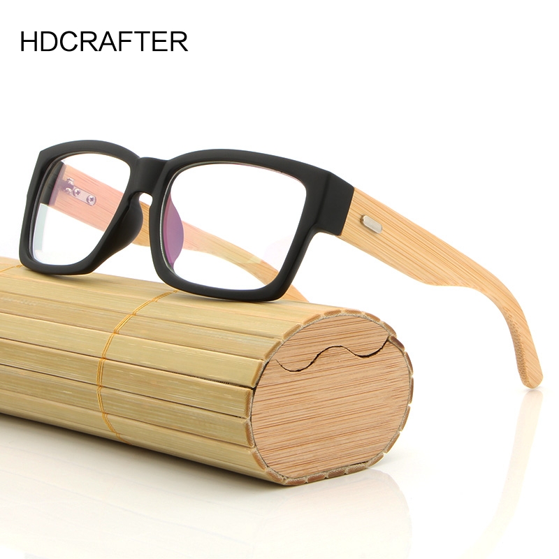 HDCRAFTER Wooden Eyeglasses Frames Men Oversized Bamboo Glasses Frame Rectangle Spectacles Reading Optical Glasses Frames