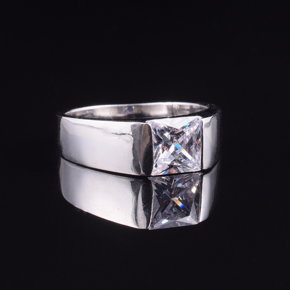 Men's Eternity 925 Sterling Silver Square Diamond Simulated CZ Stone Solitaire Ring Size 8-12