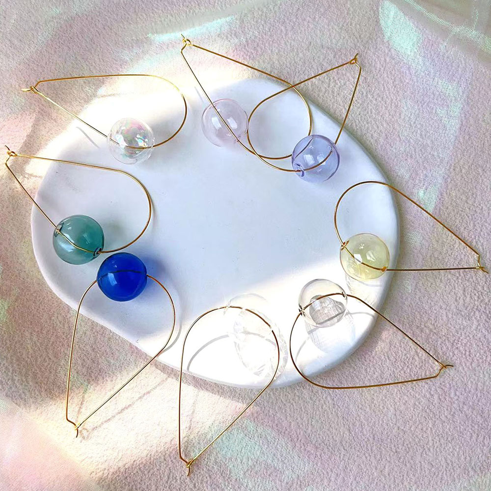Original Large Water Drop Shape Clear Glass Ball Hoop Earrings For Women 2023 Unique Simple Wire Bubbles Earings Gift For Her