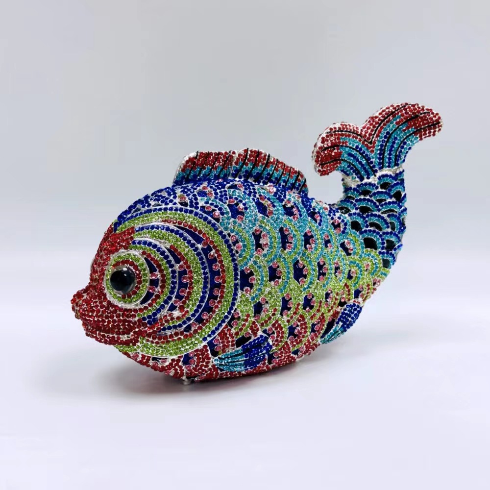Women Fish Shape Multicolored Stones Evening Bags Lady Clutches Bridal Crystal Clutch Purse Wedding Party Rhie Handbags 4