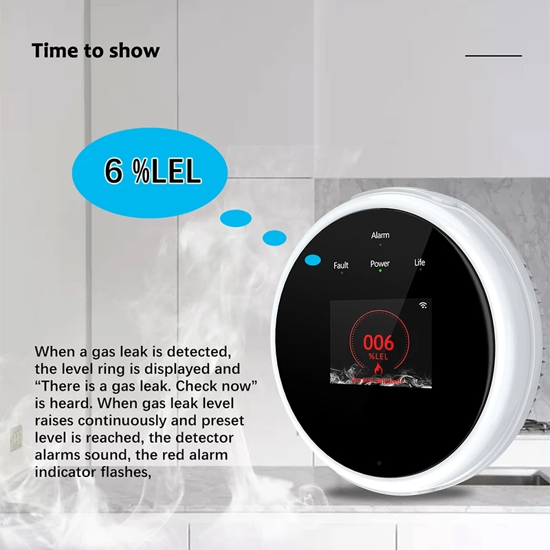 Tuya Smart life Natural Gas Leak Detector Wifi Combustible Gas Detector with Methane Propane LPG Temperature Sensor APP Monitor