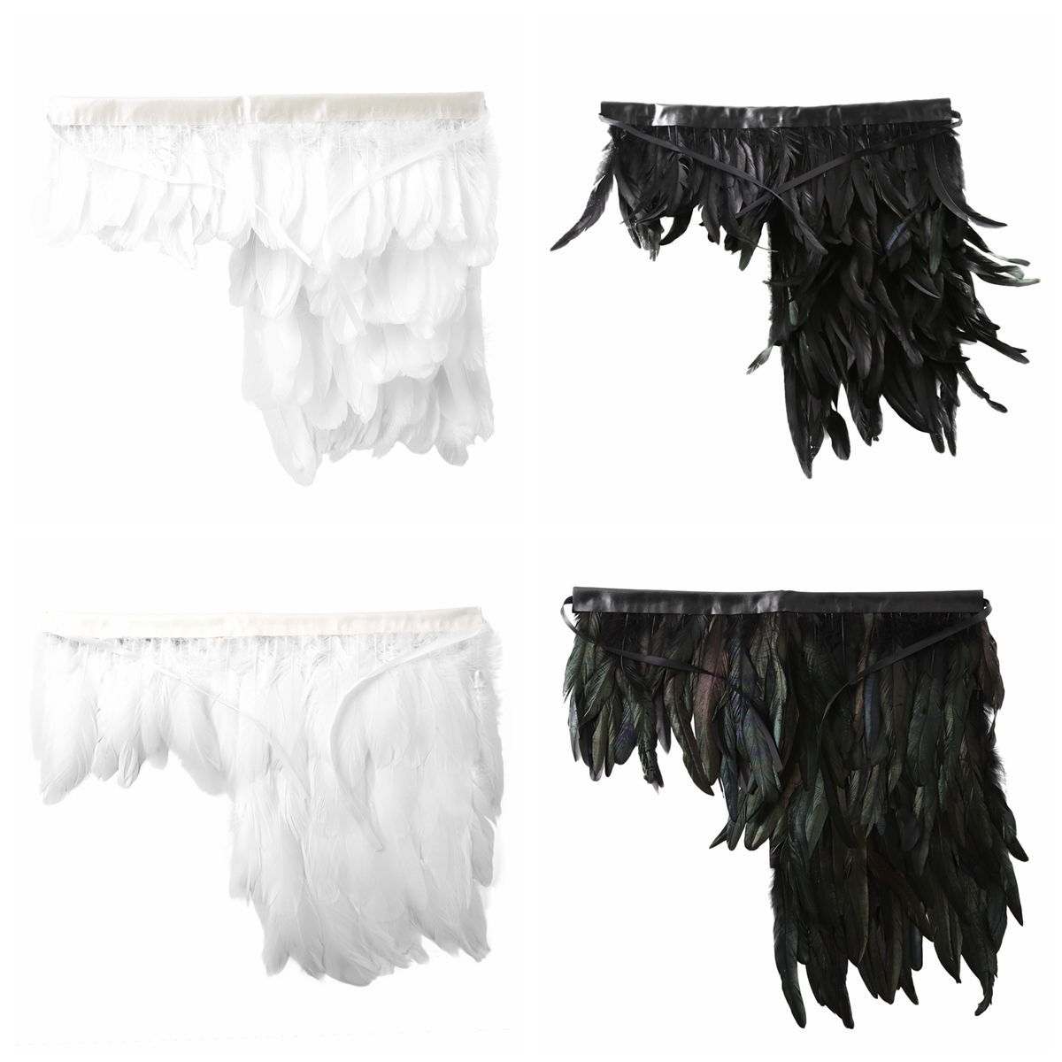 Punk Gothic Black Feather Cape Shawl One Shoulder Shrug Shawl Wings Choker Collar Party Halloween Performance Show Decoration