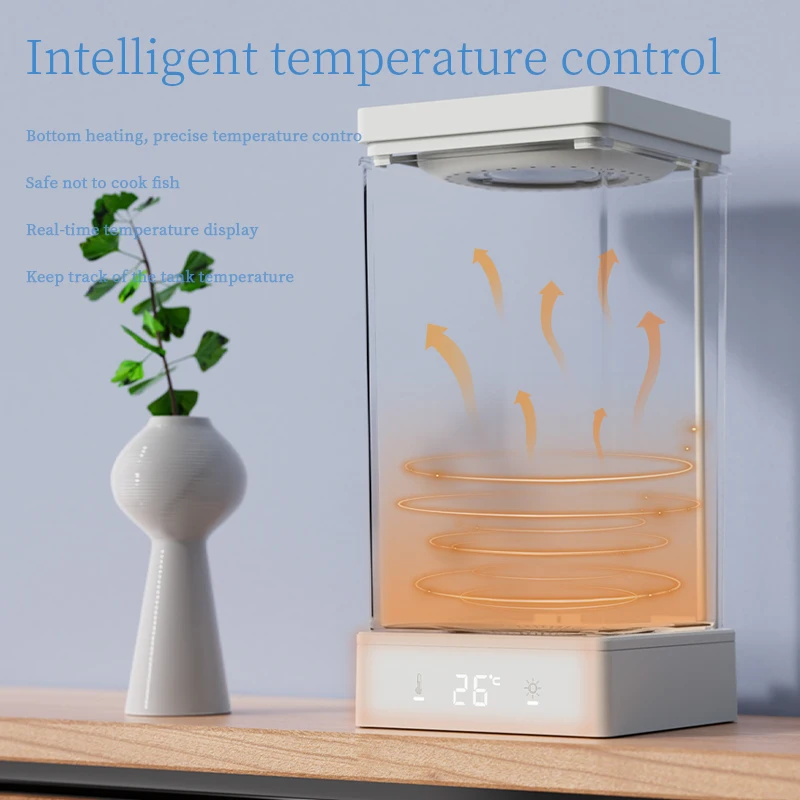 1.4L Betta Fish Tank Desktop Mini Aquarium Light Intelligent Temperature Control Ecological Self-circulating for Desktop Decor