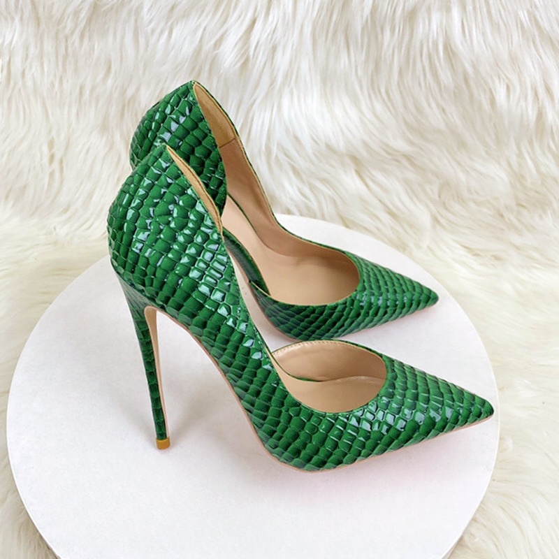 Green Dark Checkered Women's High Heels, Party Shoes, Dresses, Fashionable And Versatile Shoes 68