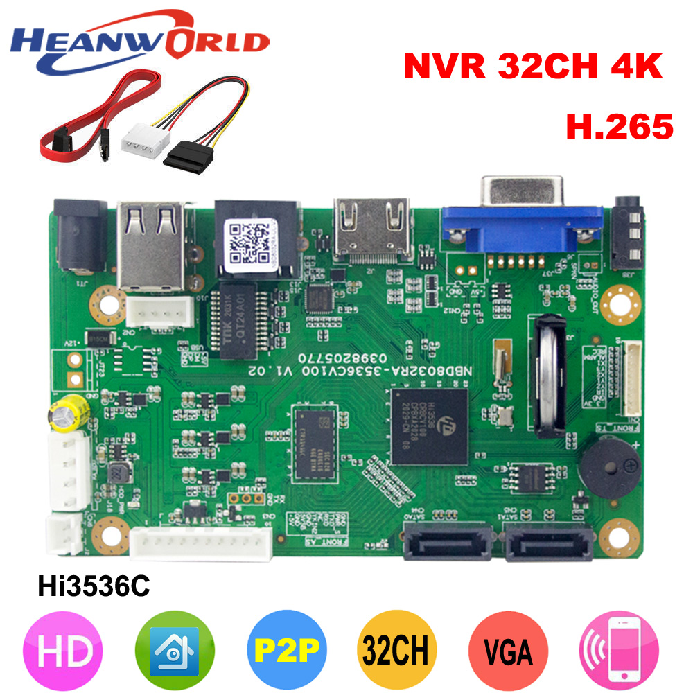 4K 32CH 5.0MP 1080P H.265/H.264 NVR Board Video DVR Recorder Security Surveillance HI3536C 2 SATA Ports Audio Out