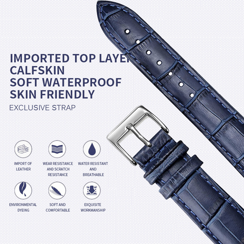 Soft Wrist Watch Bands Comfortable Genuine Leather Watch Strap 12/14/16/18/20/22/24 mm Watch Pin buckle Band + Tool