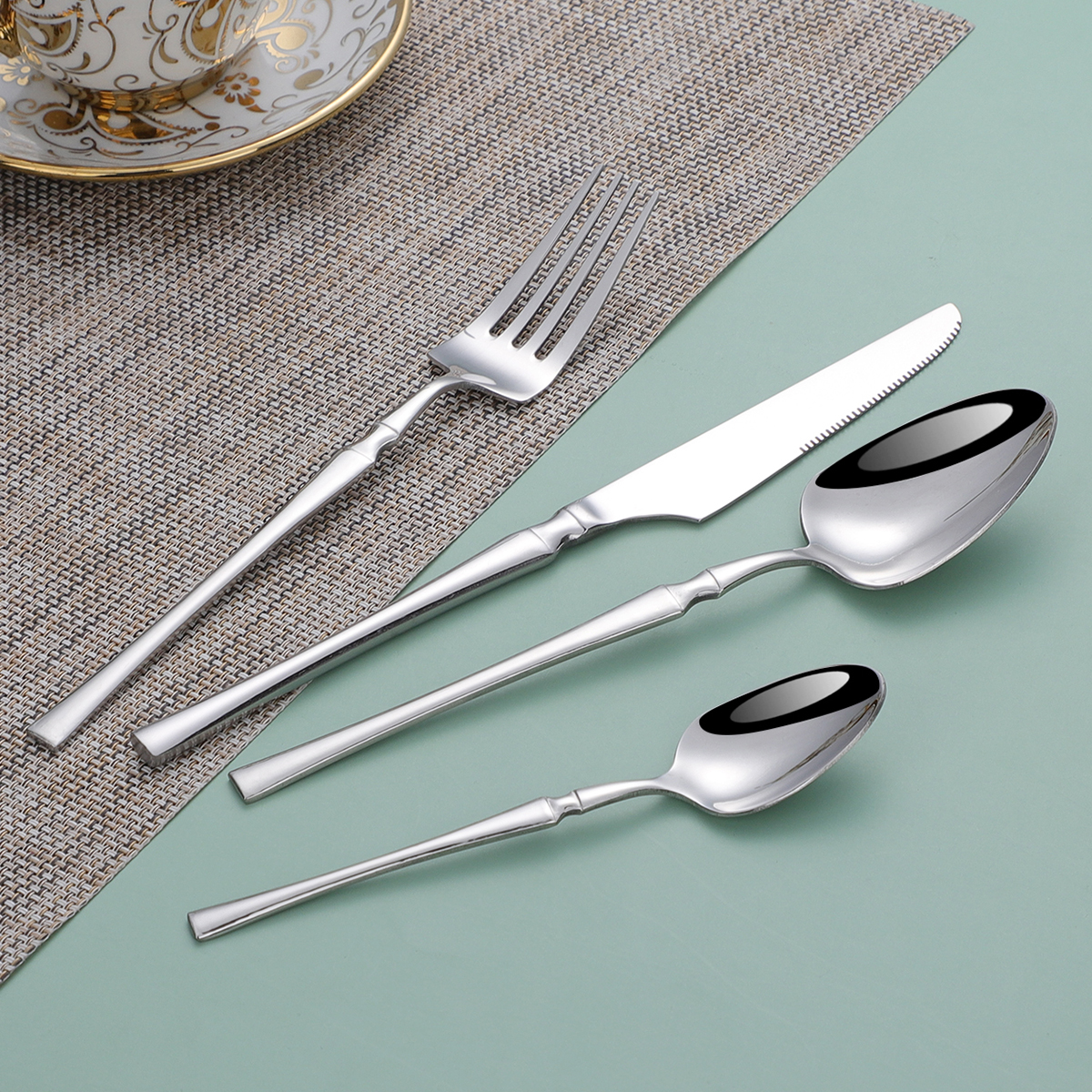 Silver Dinnerware Set Stainless Steel Tableware Set Knife Fork Spoon Luxury Cutlery Set Gift Box Flatware Dishwasher Safe