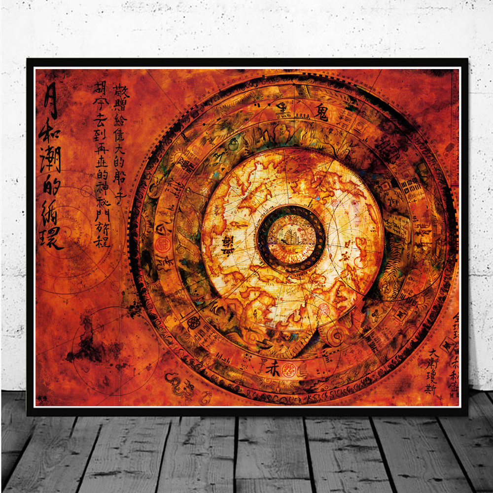 Pirate Of The Caribbean Mao Kun Map Movie Posters And Prints Film Ancient Treasure Map Canvas Painting On Wall Art Decoration